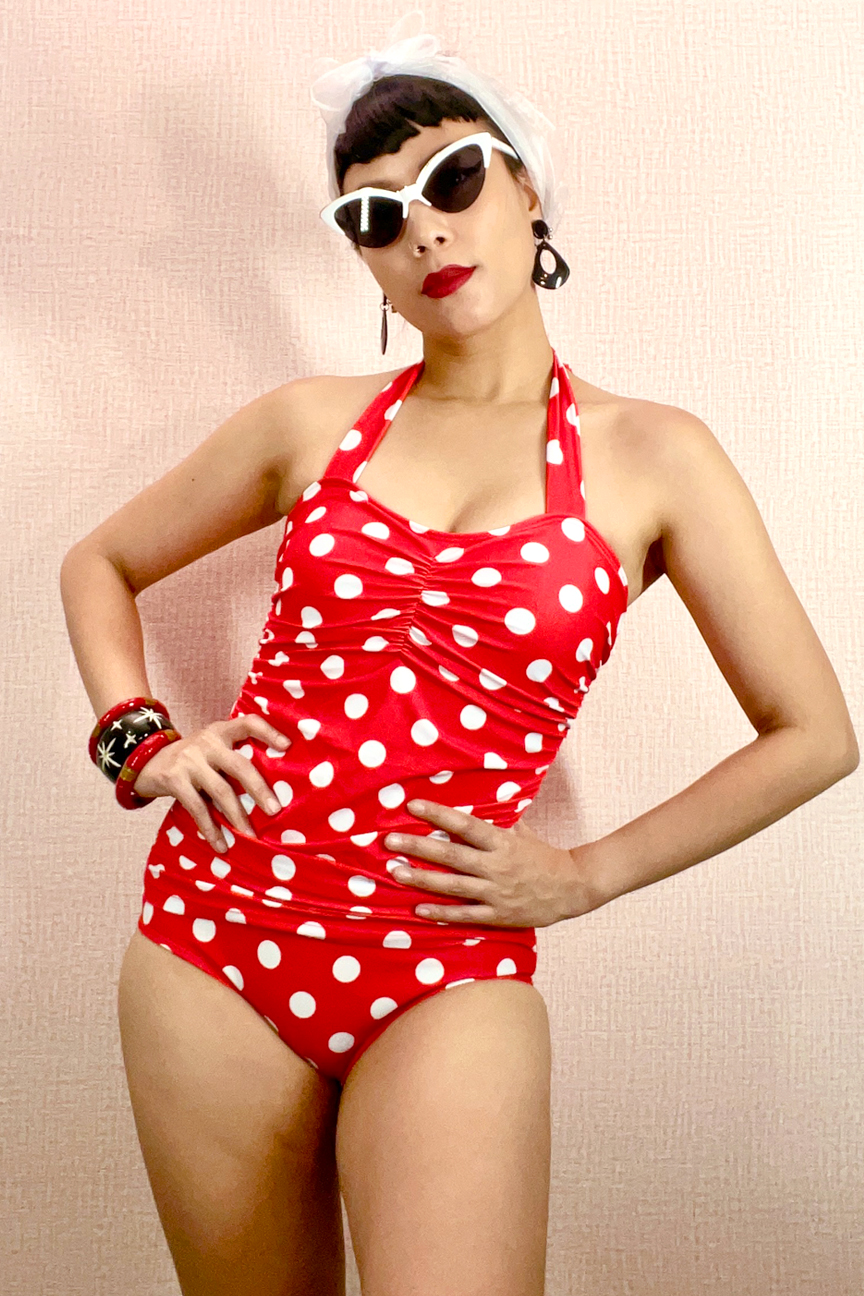 Marilyn Red Polkadot Retro One Piece Swimsuit