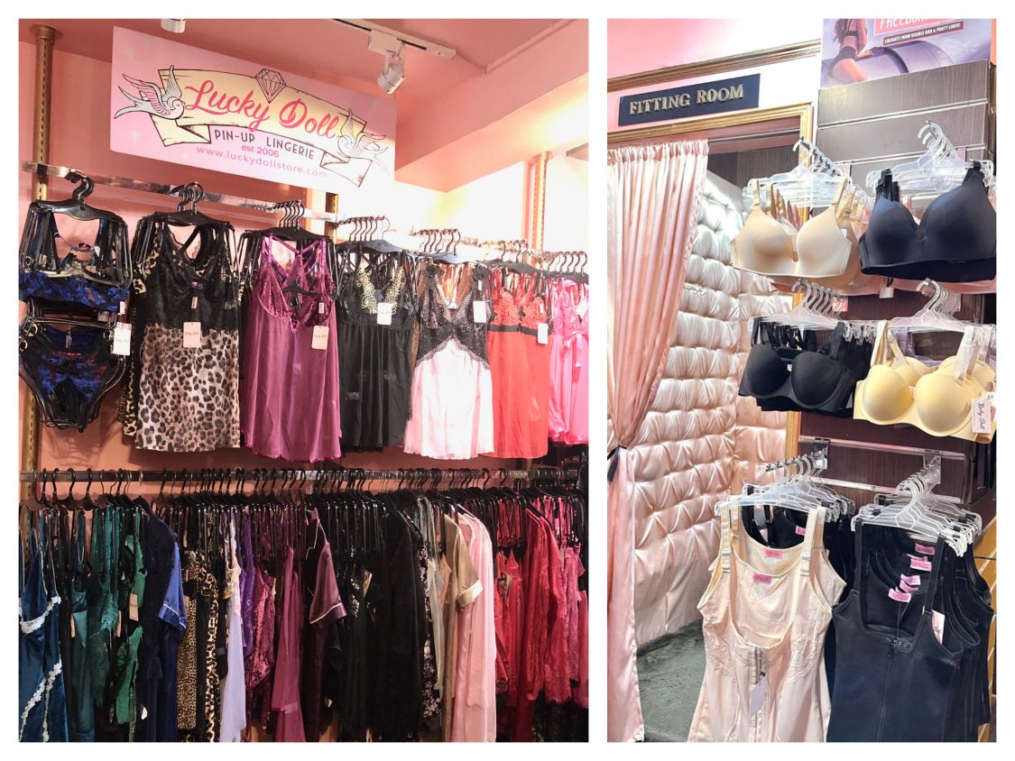 Lucky Doll Lingerie Store in Manila Philippines wall of Babydoll Bras and Corsets